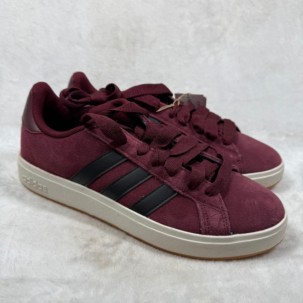 Adidas Grand Court Maroon Suede Low Top Sneakers Mens 7.5 ID9015 Burgundy Black